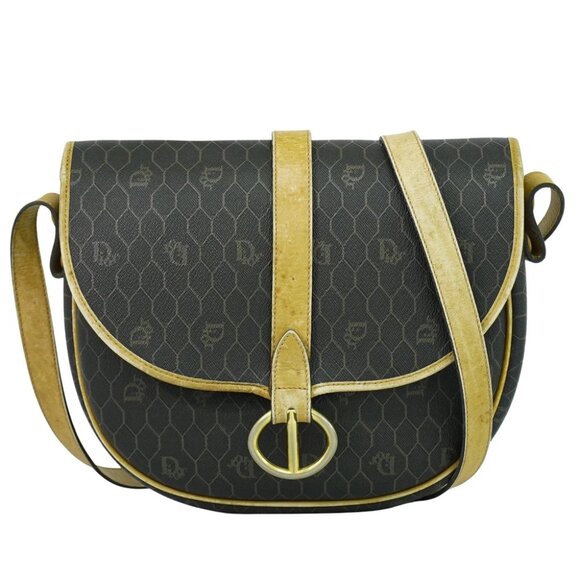 Christian Dior Honeycomb PVC Crossbody Bag Black Gold - Picture 1 of 10